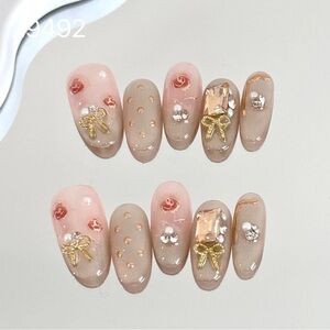 Press-on nails bronze rose crystal